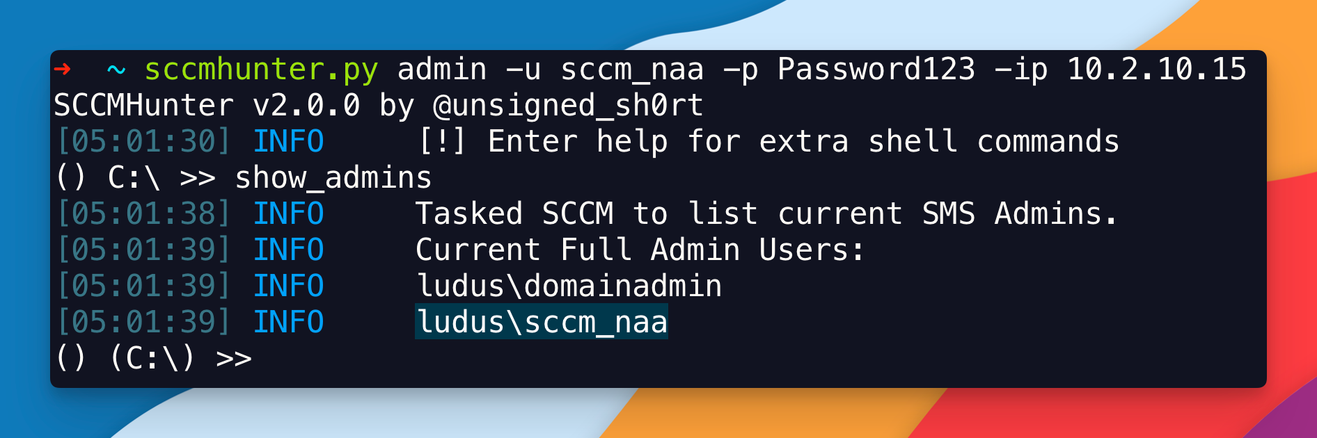 ntlm2mssql-sccmhunter-show-admins